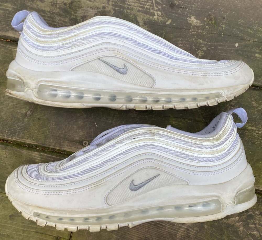 Nike Air Max 97 Triple White Wolf Gray Running Shoes 921826-101 Men’s - Sz 10.5